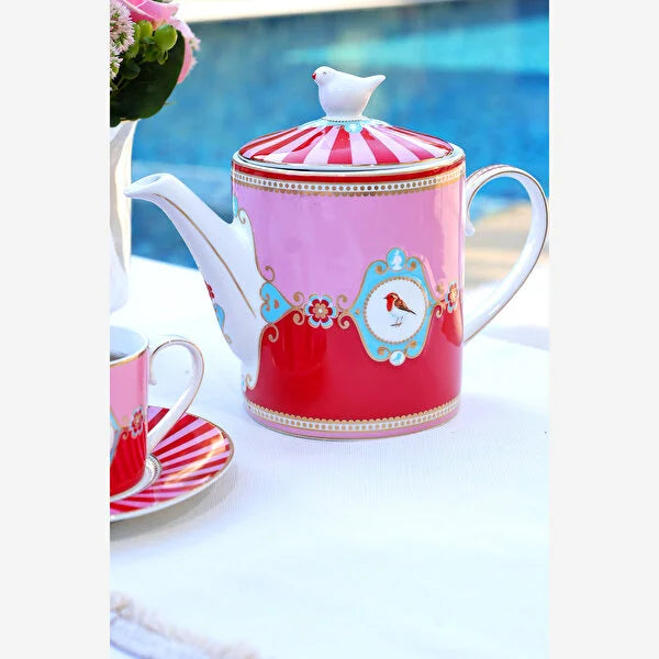 Kırmızı Pembe Porselen Demlik 1300 Ml Love Birds Collection by Pip Studio