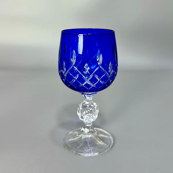 Renkli El Kesim Kristal Kahve Yanı Kadeh / Mavi