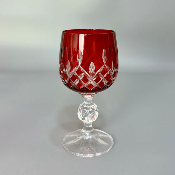 Renkli El Kesim Kristal Kahve Yanı Kadeh / Kırmızı