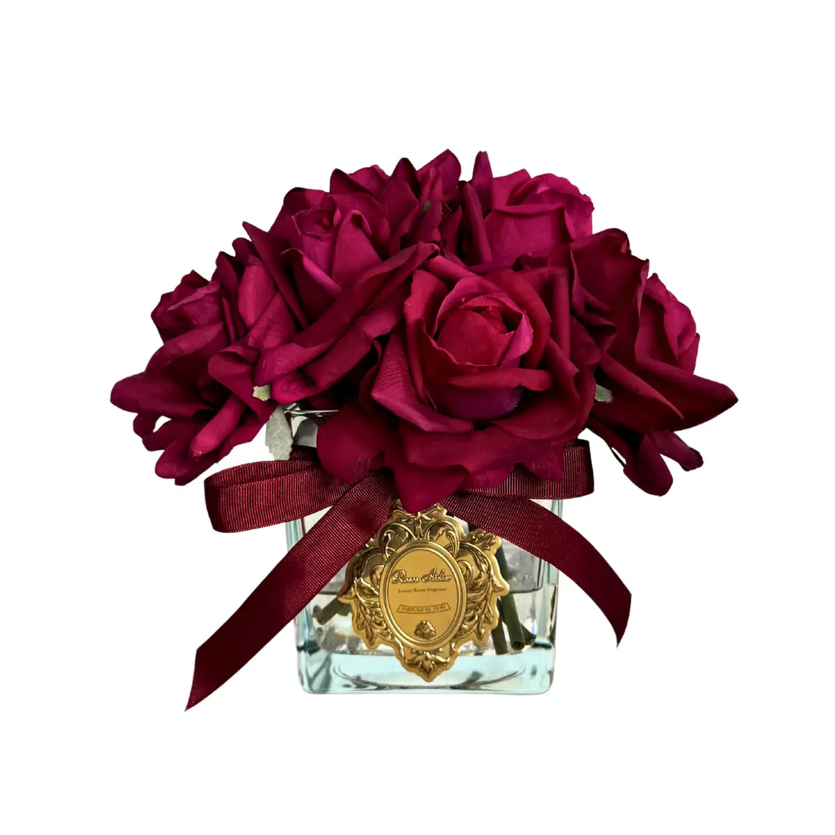 ROSES ATELİER 12 Güllü Kare Vazo Oda Kokusu Aranjmanı (Bordo)