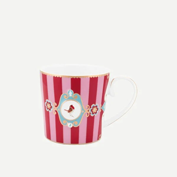 Kırmızı Pembe Çizgili Porselen Kupa 250 Ml Love Birds Collection by Pip Studio