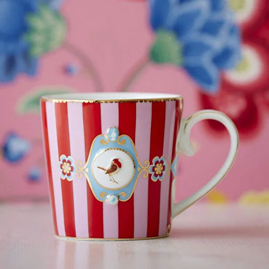 Kırmızı Pembe Çizgili Porselen Kupa 150 Ml Love Birds Collection by Pip Studio