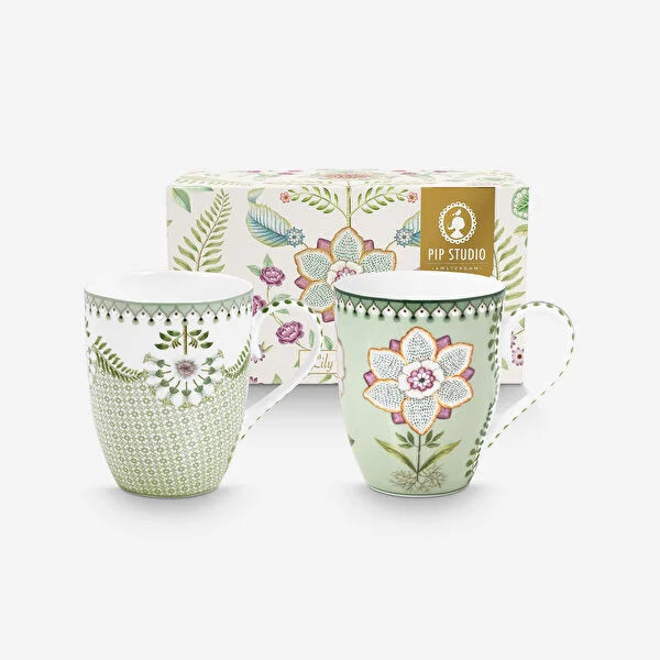 Pip Studio Lily & Lotus Yeşil Porselen Kupa 350 ml