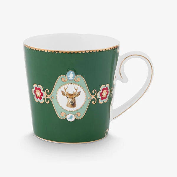 Yeşil Porselen Geyikli Kupa 250ml Love Birds Collection by Pip Studio