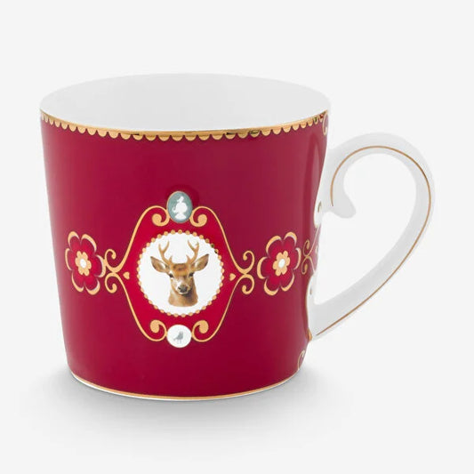 Kırmızı Porselen Geyikli Kupa 150 ml Love Birds Collection by Pip Studio