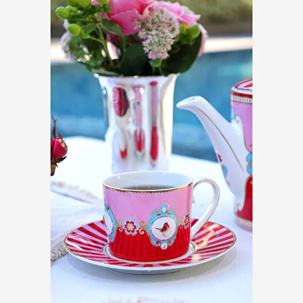 Kırmızı pembe Porselen Çay Fincanı 200 Ml Love Birds Collection by Pip Studio