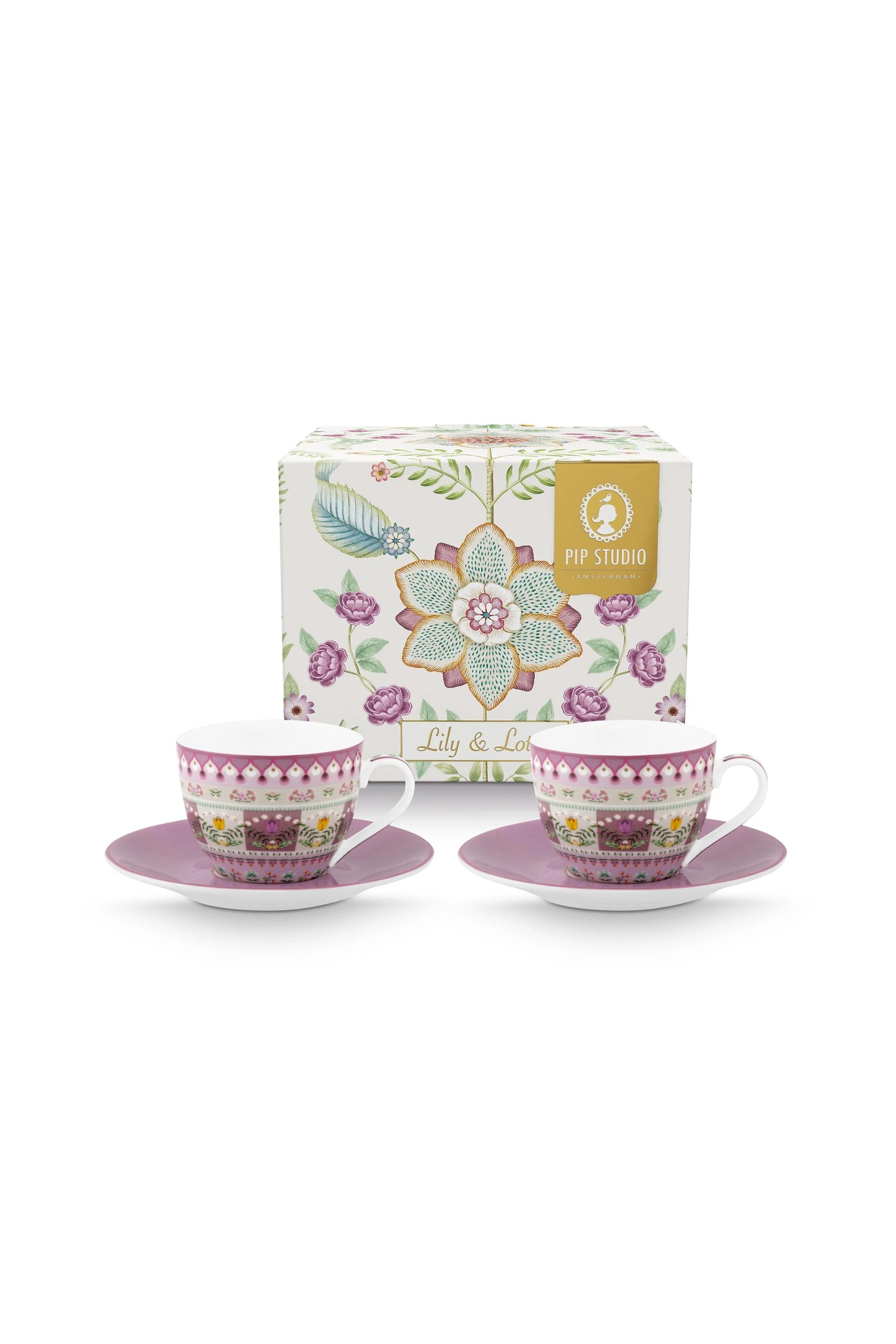 Pip Studio Lily & Lotus Mor Porselen 2'li Kahve Fincan Seti 120 ml