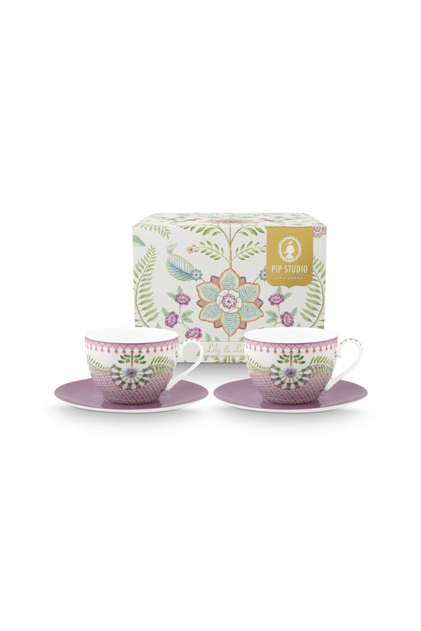 Pip Studio Lily & Lotus Mor Porselen 2'li Çay Fincan Seti 280 ml