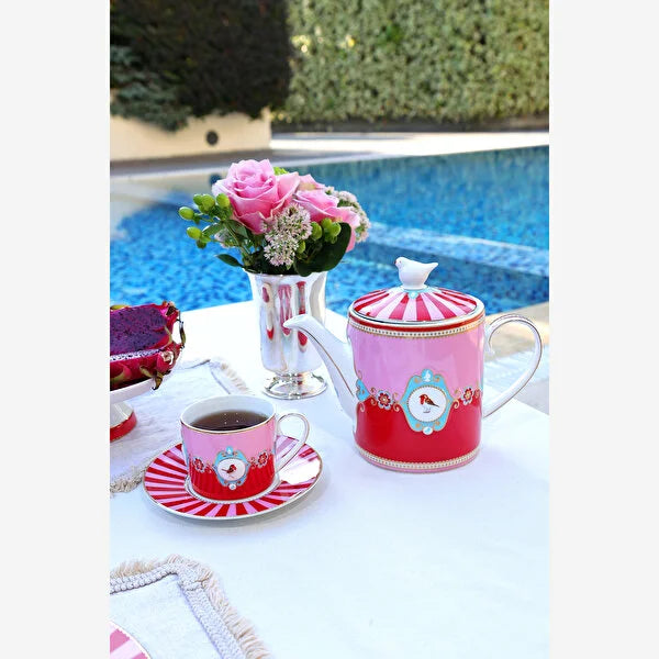 Kırmızı Pembe Porselen Demlik 1300 Ml Love Birds Collection by Pip Studio