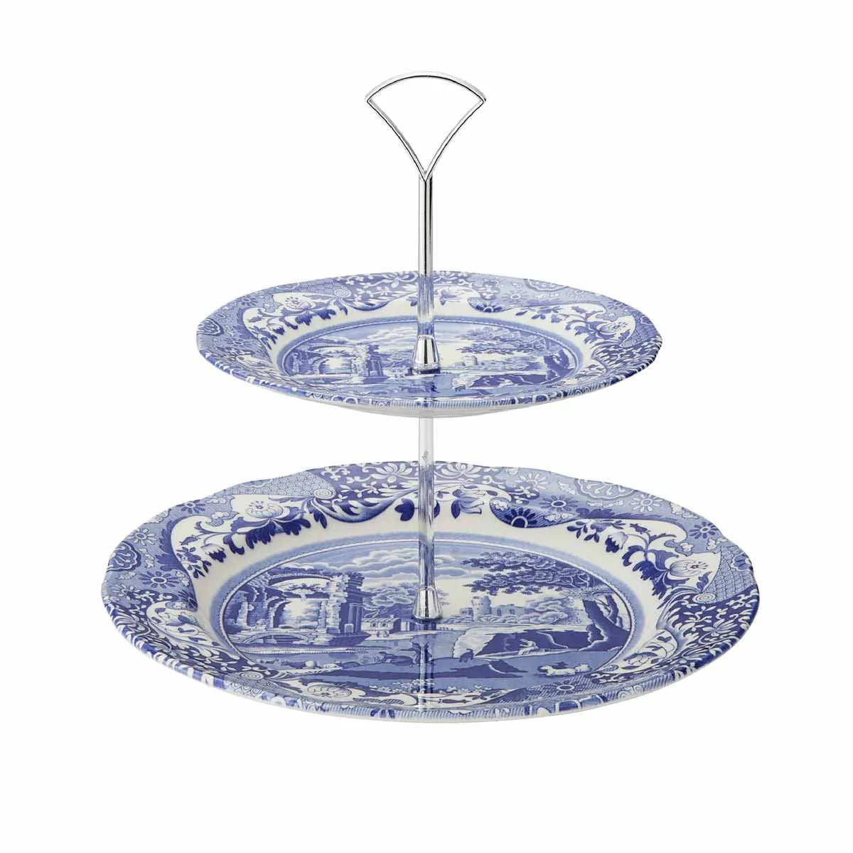 Spode Blue Italian 2 Katlı Kek Standı