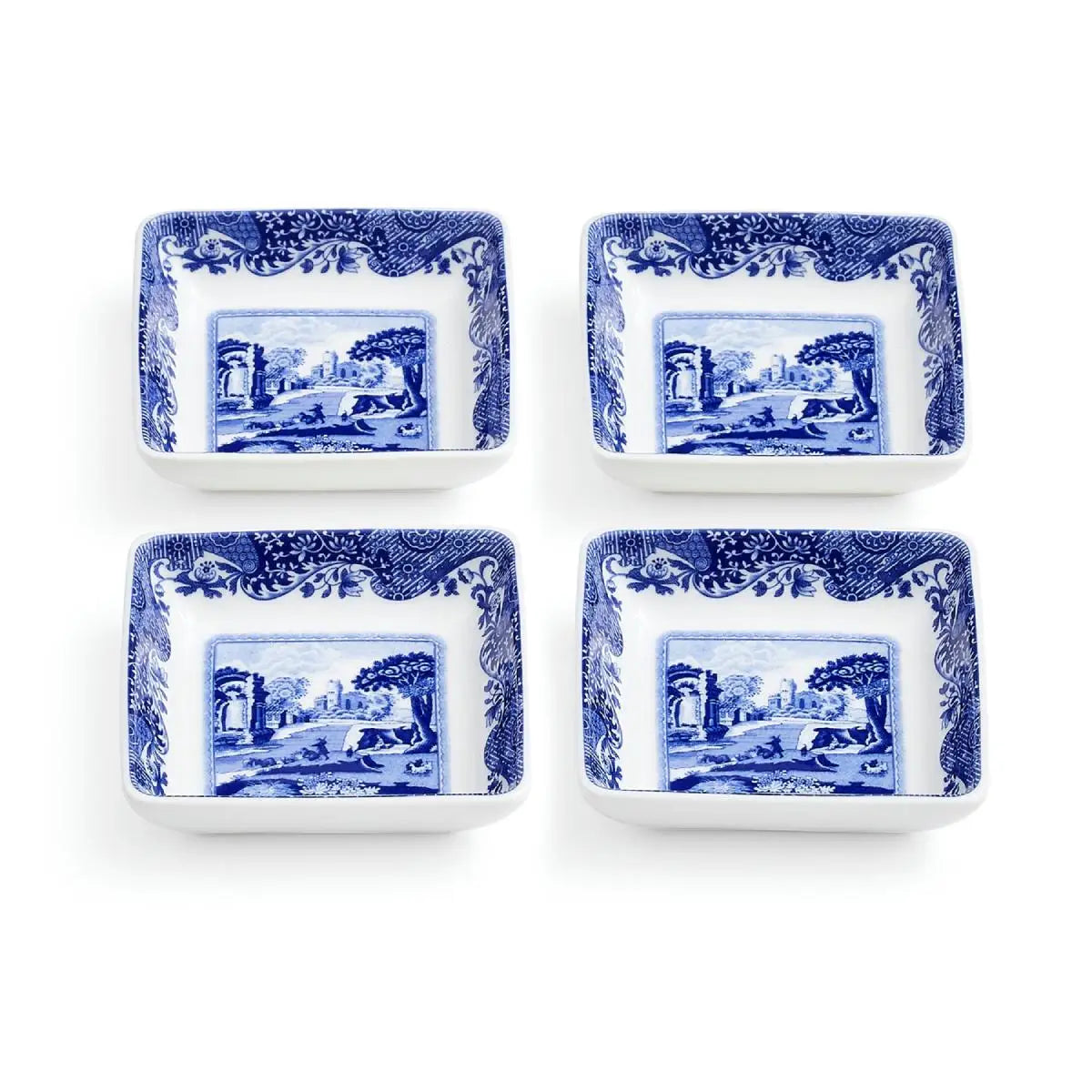 Spode Blue Italian 4'lü Kare Tabak Seti – 7,5 cm