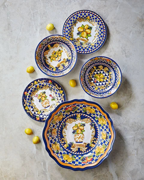 Mavi Melamin Kahvaltı Tabağı 21,5 Cm Capri Collection Limon Buketi by Chiara Alessi