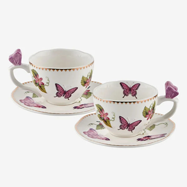 Chiara Alessi Butterfly Mor Porselen 2'li Kahve Fincan Seti
