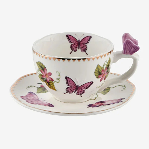 Chiara Alessi Butterfly Mor Porselen 2'li Kahve Fincan Seti