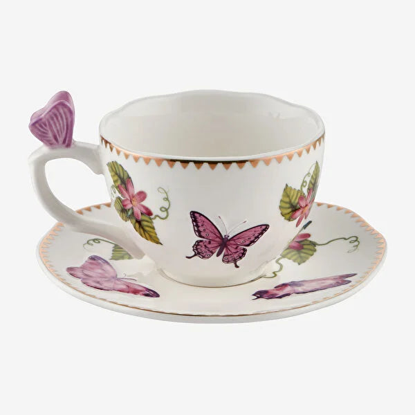 Chiara Alessi Butterfly Mor Porselen 2'li Kahve Fincan Seti