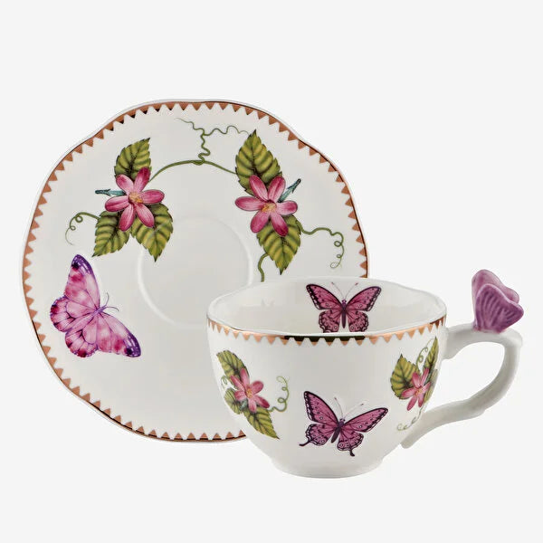 Chiara Alessi Butterfly Mor Porselen 2'li Kahve Fincan Seti