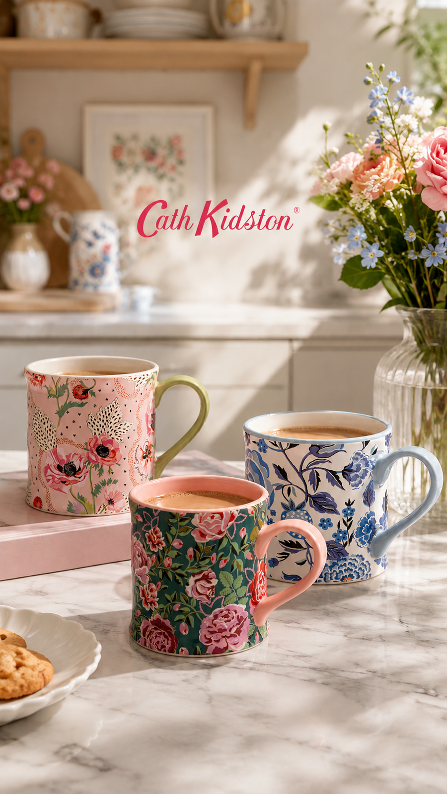 Cath Kidston Dolly Rose Yeşil Porselen Kupa 275 ml