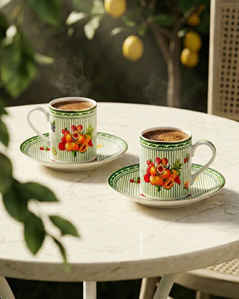 Chiara Alessi Cesto Di Frutta Yeşil Porselen 2'li Kahve Fincan Seti