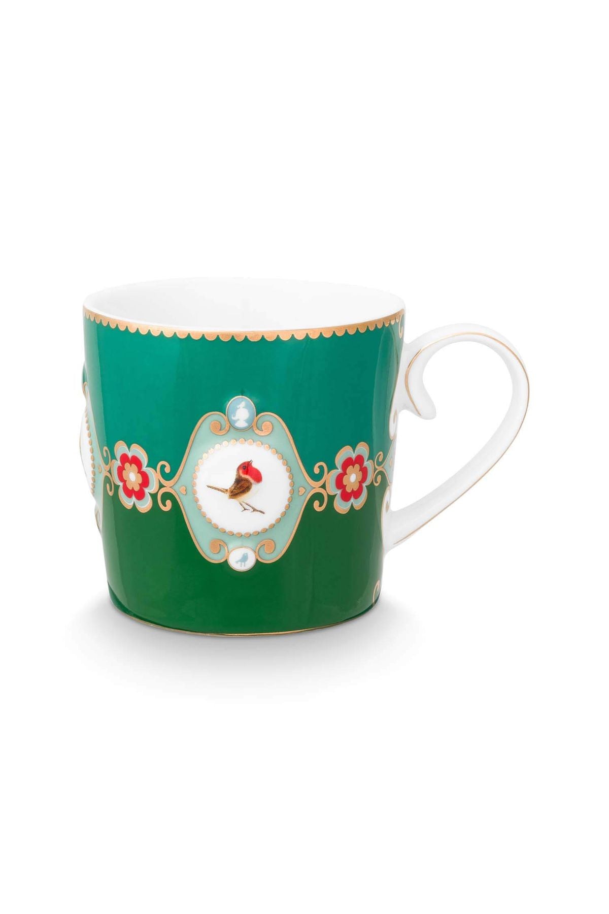 Love Birds Yeşil Renkli Madalyon Desenli Tek Kişilik Çay Seti 250 ml