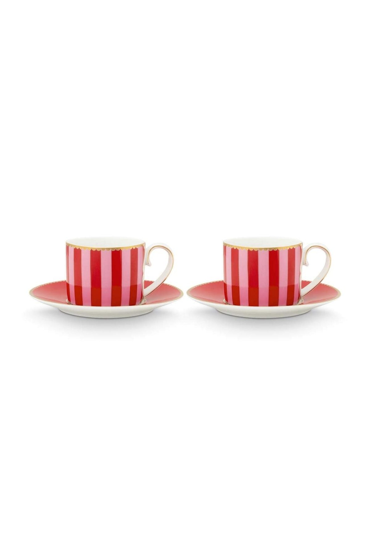 Love Birds Kırmızı/Pembe Çizgili İkili Kahve Fincanı Seti 100 ml