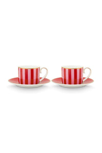 Love Birds Kırmızı/Pembe Çizgili İkili Kahve Fincanı Seti 100 ml - 2