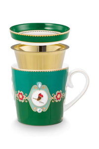 Love Birds Yeşil Renkli Madalyon Desenli Tek Kişilik Çay Seti 250 ml - 4