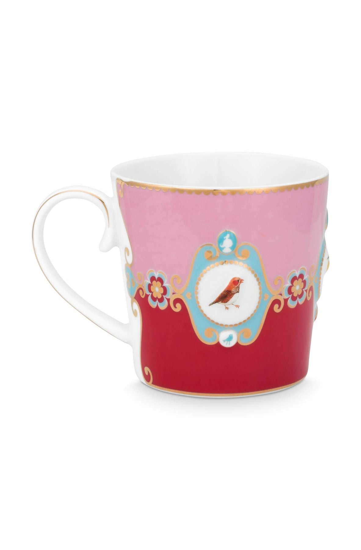 Love Birds Kırmızı/Pembe Madalyon Desenli Tek Kişilik Çay Seti 250 ml