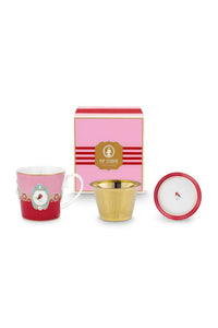 Love Birds Kırmızı/Pembe Madalyon Desenli Tek Kişilik Çay Seti 250 ml