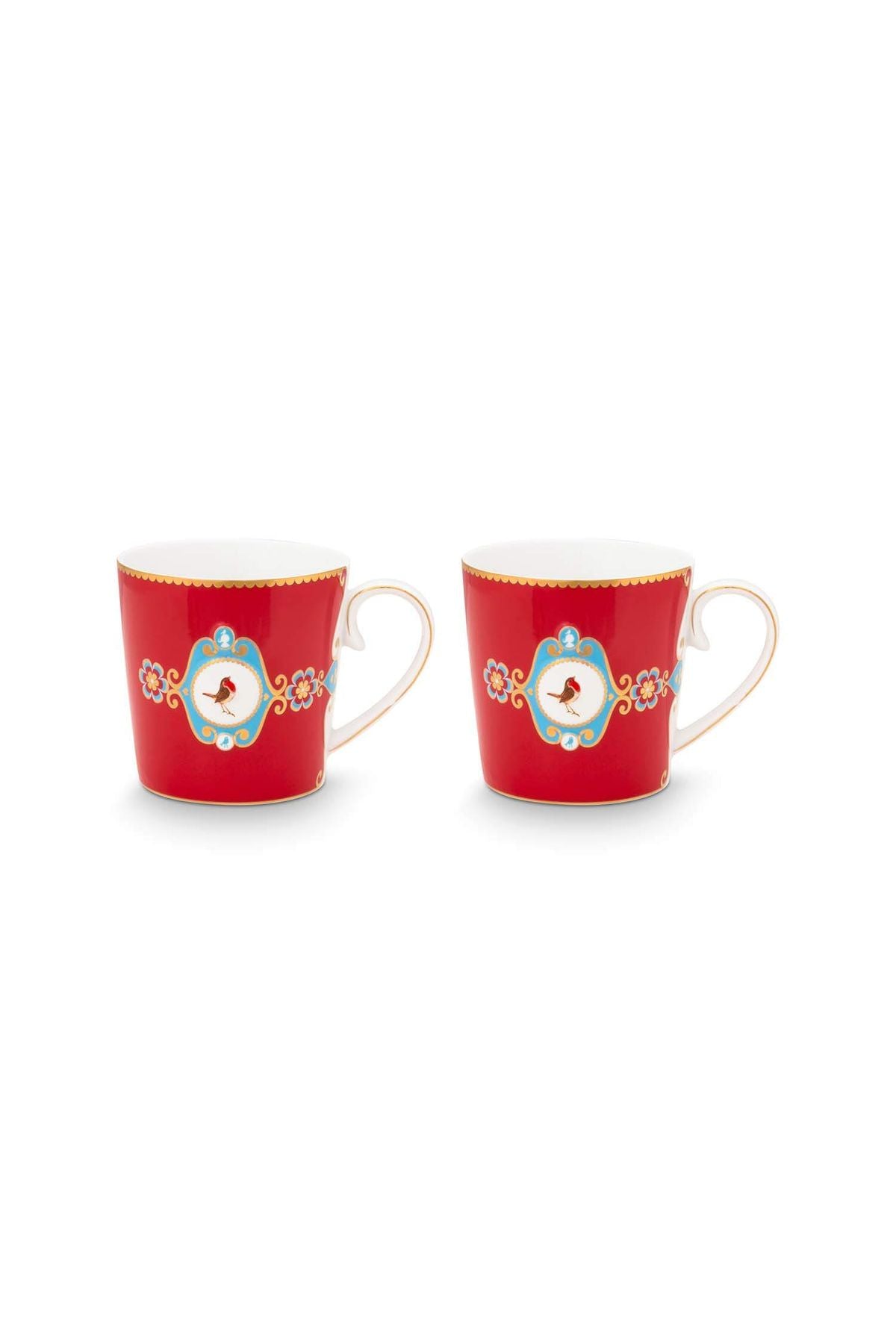 Love Birds Kırmızı Madalyon Desenli İkili Küçük Mug Seti 150 ml