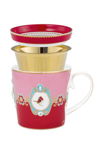 Love Birds Kırmızı/Pembe Madalyon Desenli Tek Kişilik Çay Seti 250 ml - 4