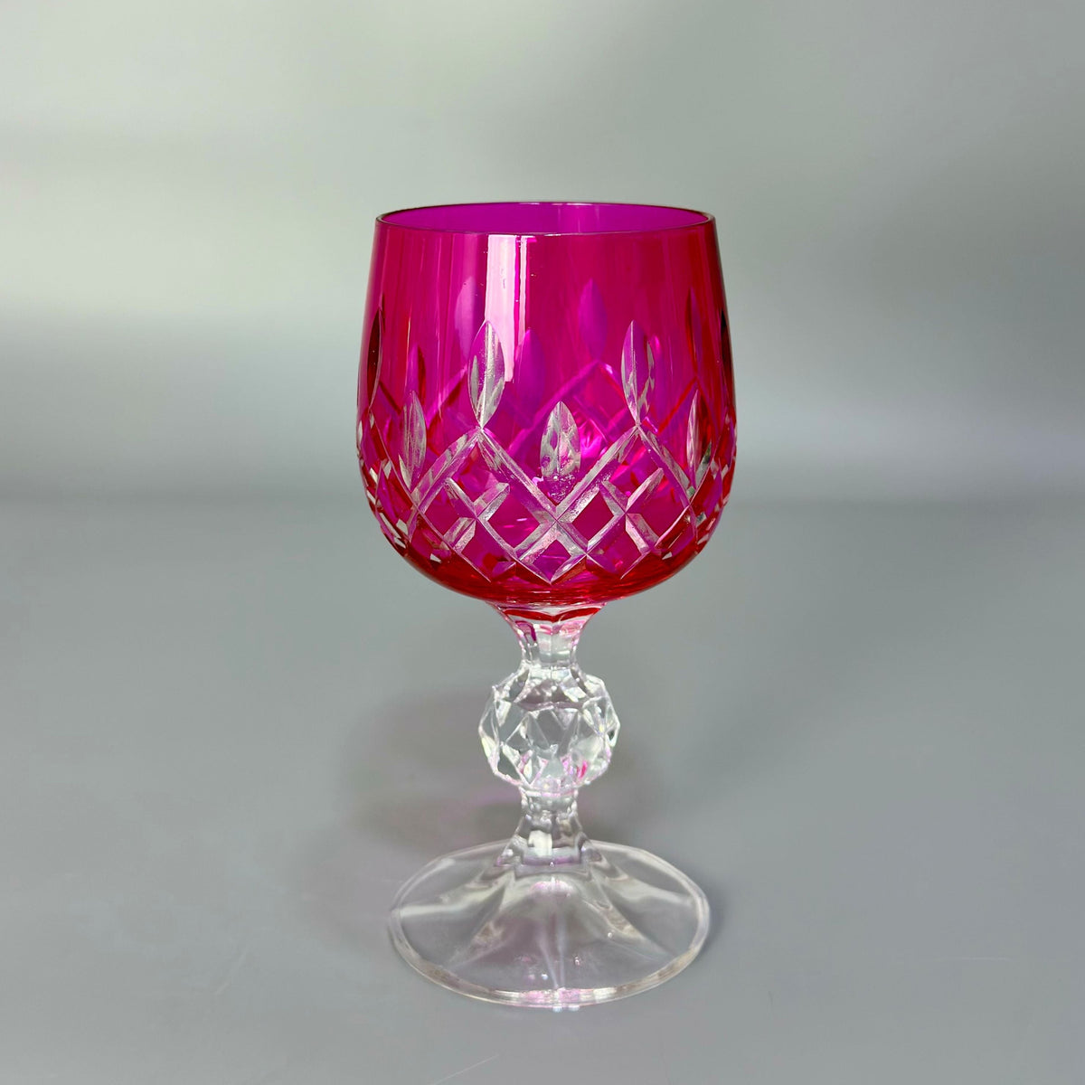 Renkli El Kesim Kristal Kahve Yanı Kadeh / Pembe