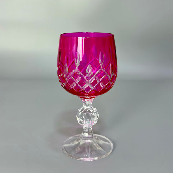 Renkli El Kesim Kristal Kahve Yanı Kadeh / Pembe