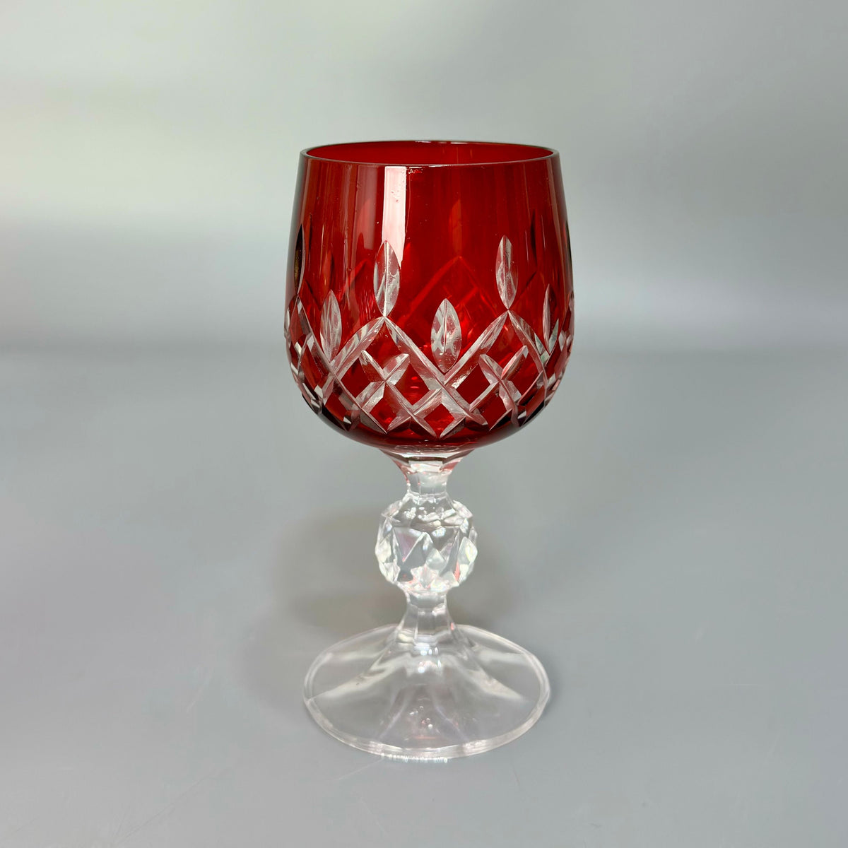 Renkli El Kesim Kristal Kahve Yanı Kadeh / Kırmızı