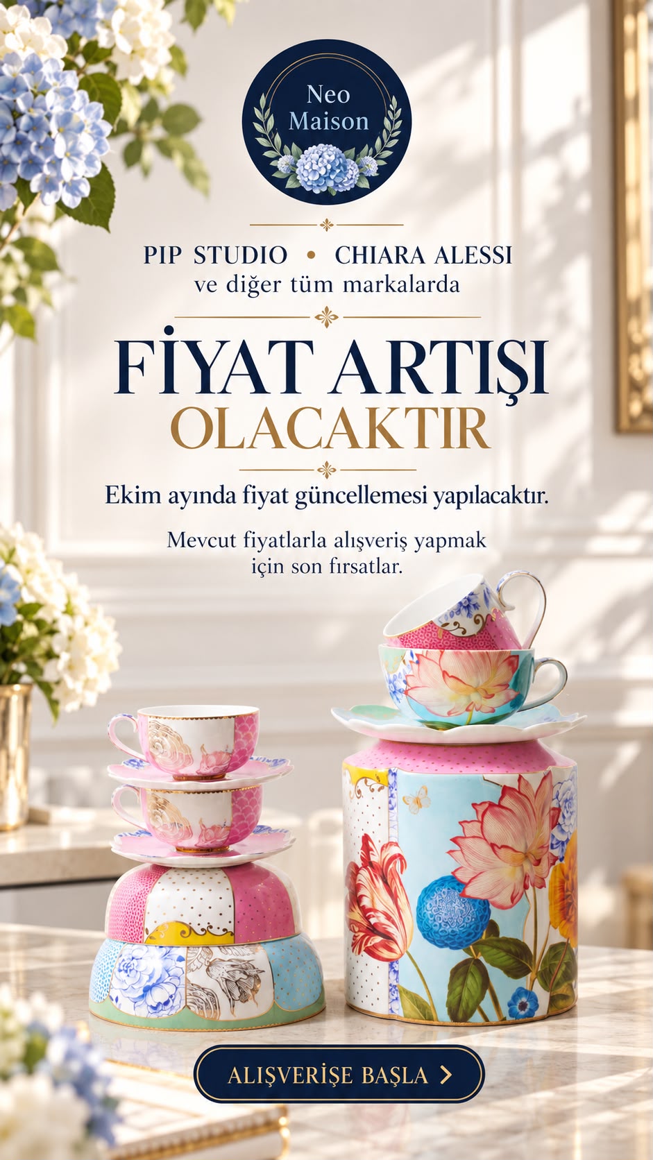 Pip Studio, Chiara Alessi ve diğer tüm markalarda Ekim ayında fiyat güncellemesi yapılacaktır